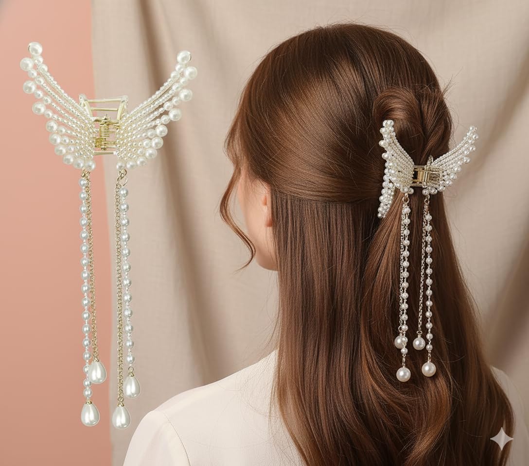 Korean Ethnic Choice Korean Style Pearl Metal Hair Clutcher Golden Butterfly 1 Pcs
