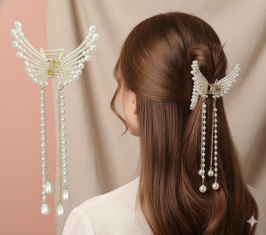 Korean Ethnic Choice Korean Style Pearl Metal Hair Clutcher Golden Butterfly 1 Pcs
