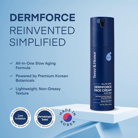 TEREZ & HONOR 6-in-1 Face Cream for Men: Korean DermForce Anti-Aging Moisturizer with Niacinamide, Bakuchiol & 5-CICA – Hydrates, Smooths & Helps Reduce Wrinkles, Dark Circles & Eye Bags – 2.8 oz