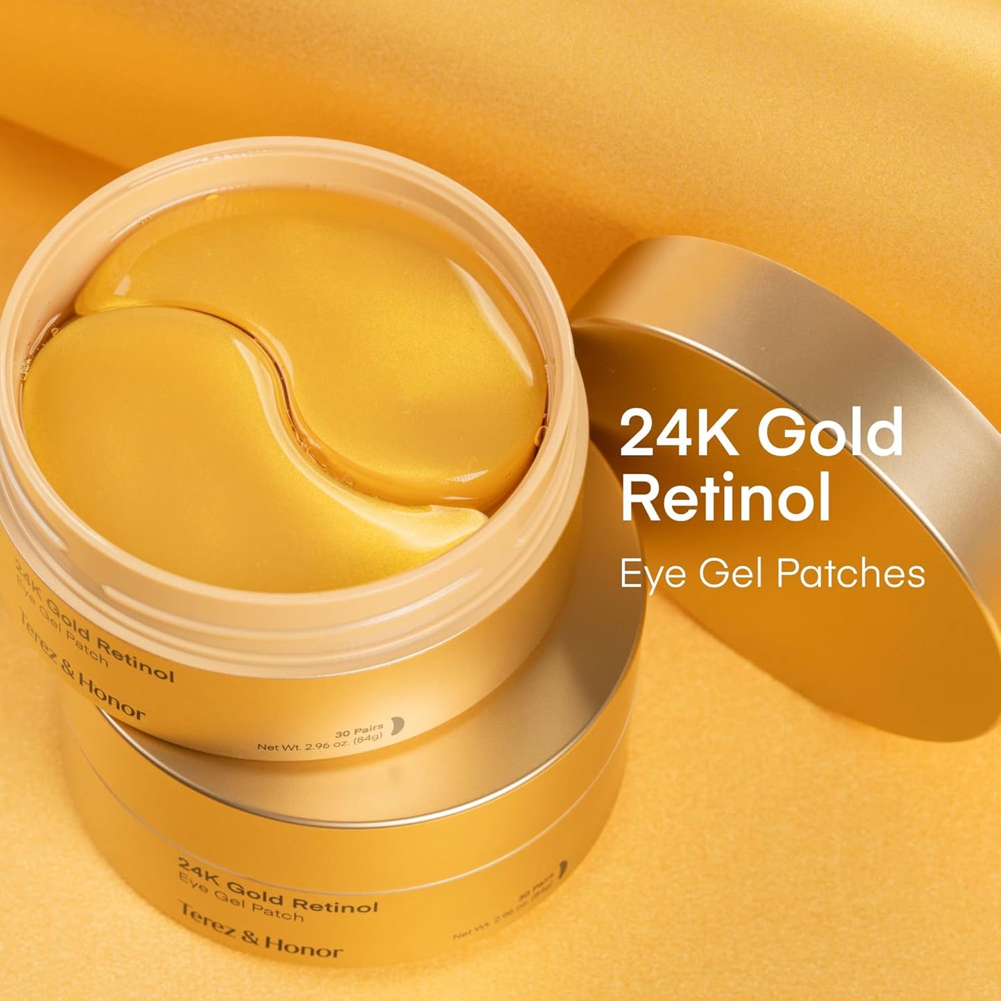 TEREZ & HONOR 24K Gold Retinol Under Eye Patches - 60 Korean Hydrogel Eye Masks with Collagen Peptide for Wrinkles, Dark Circles, Puffy Eyes, Radiance & Firming - Self Care, Gifts for Women and Men
