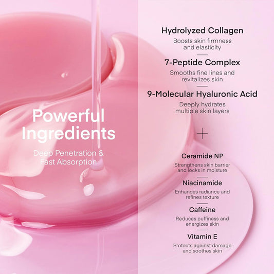 TEREZ & HONOR Peptide Collagen Under Eye Patches - 60 Korean Firming, Glowing & Hydrating Hydrogel Mask for Puffy Eyes, Dark Circles, Wrinkles, Fine Lines, Undereye Bags - Anti-Aging Eye Gel Pads